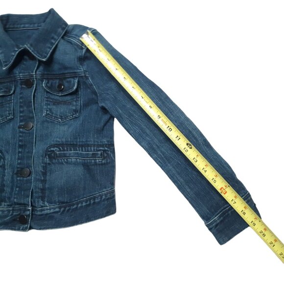 Gap Jacket Girls Medium Blue Kids 1969 Button Up Denim Pockets Dark Wash Stretch - Picture 7 of 15